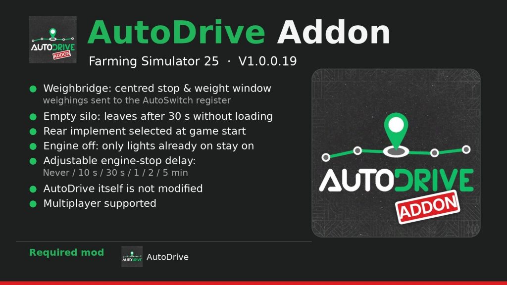 AutoDrive Addon V1.0.0.1 FS25 Mod | Farming Simulator 22 Mod